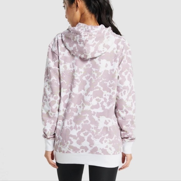 (NWOT) Gymshark Camo Graphic Oversized White/ Purple Hoodie, Medium - Picture 2 of 15